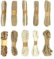 10 Rolls Jute Ribbon, Natural Burlap and Lace Craft Ribbons, Rustic Wedding Deco