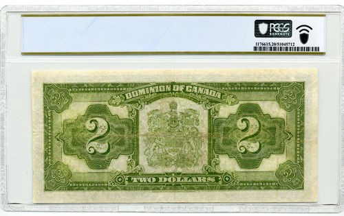 1923 $2 Dominion of Canada, DC-26d, Green Seal - Very Fine, PCGS VF20 - Picture 2 of 2
