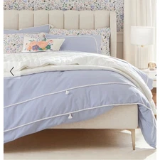 Pottery Barn Teen Blue Pom Pom Trim Quilted Comforter Full/Queen Bedding