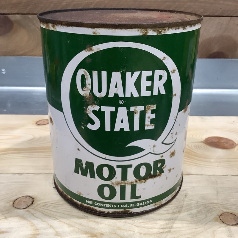 Quaker State Motor Oil Advertising Can Green White Gas & Oil Theme