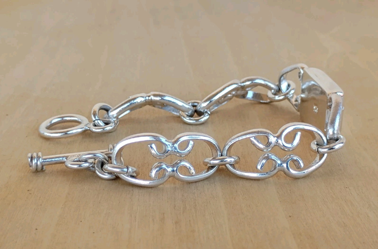 Sterling Silver Scroll-Link Toggle Bracelet Engra… - image 9