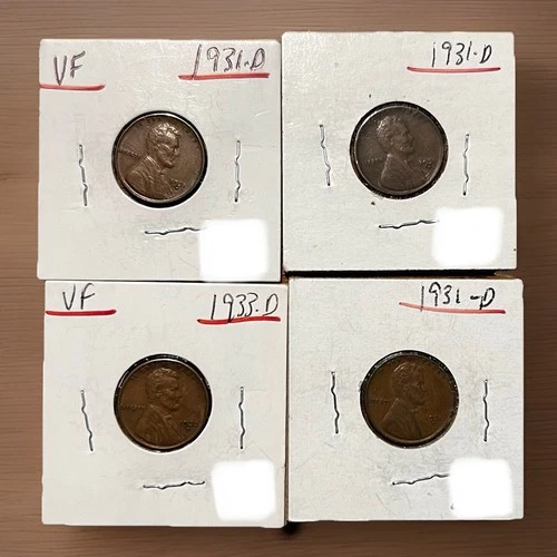 1931-D Denver Mint Copper Lincoln Wheat Cent - Lot Of 4 - VF / XF - Beautiful!