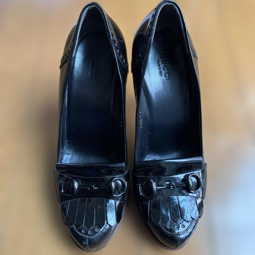 Auth Gucci Horsebit Almond Toe Pumps Leather Black Logo Heel EU36 US6 UK3 thumbnail 2