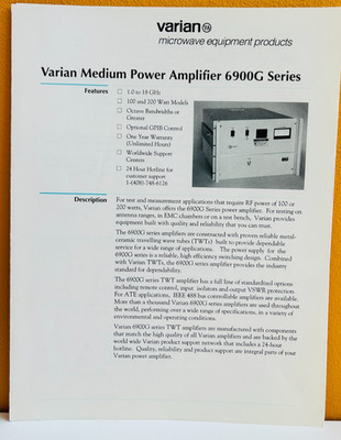 Varian Microwave Equipment Products Medium Power Amplifier 6900G Series Catalog.