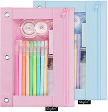 Pencil Pouch 3 Ring Binder 2 Pack 9.8"x7.3" Smooth Zipper Binder Pencil Pouch W/