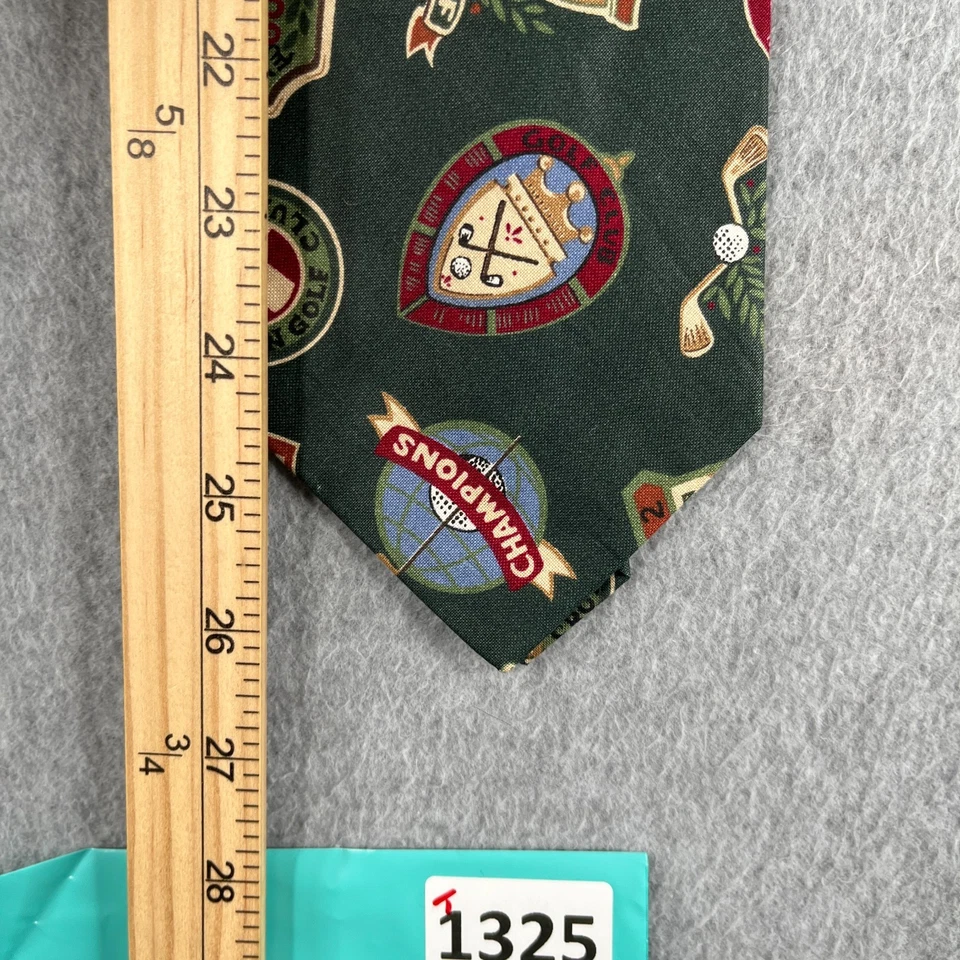 American Eagle Outfitters Necktie Cotton Green Golf Logos Casual Made In USA - Image 3 of 4