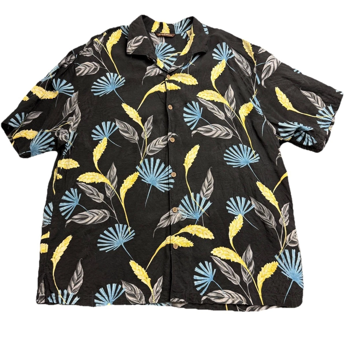Tommy Bahama Men’s XXL Silk Bamboo Rayon Hawaiian Camp Shirt Black Floral Tropic