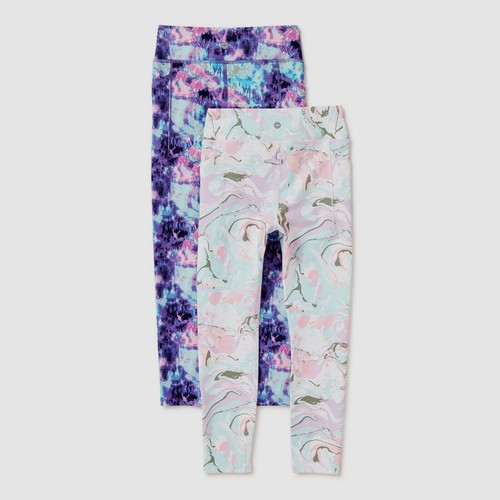 Avia Girls Leggings, 2-Pack, Moody Tie Dye / Marble, Small 6-6X, - Picture 4 of 4