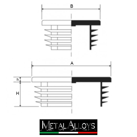 Tappi Per Tubi Rettangolari 120x60 Mm - 4 Pezzi Nero, Polietilene, Per Mobili E Recinzioni