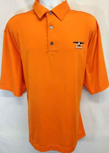 FOOTJOY Mens XL Orange Polyester Spandex Blend Golf Polo Shirt ~ FJ Ruggles Logo