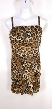 NWT Express Spaghetti Strap Dress Size 8 Brown Black Animal Print Ruched Lined