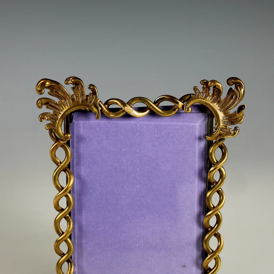 Antique French Gilt Bronze Photo Frame w Easel Beveled Glass - Image 2 of 4
