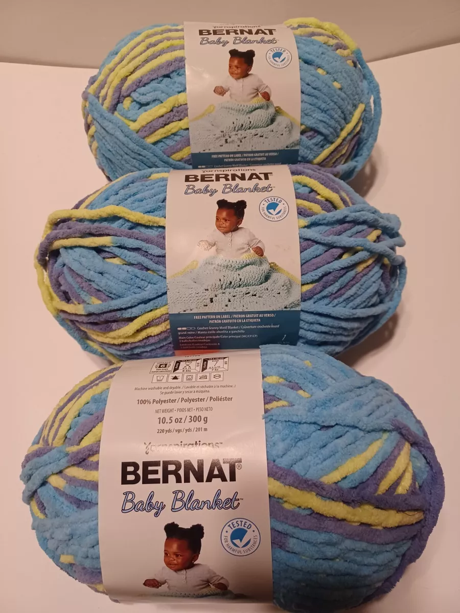 Bernat Baby Blanket Yarn 10.5oz Super Bulky Yarn Lot of 3 Blue Yellow Purple