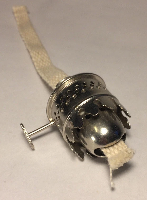 New Nickel Plated,Solid Brass Nutmeg Miniature Oil Lamp Burner with wick #OB600N - Image 3 of 4