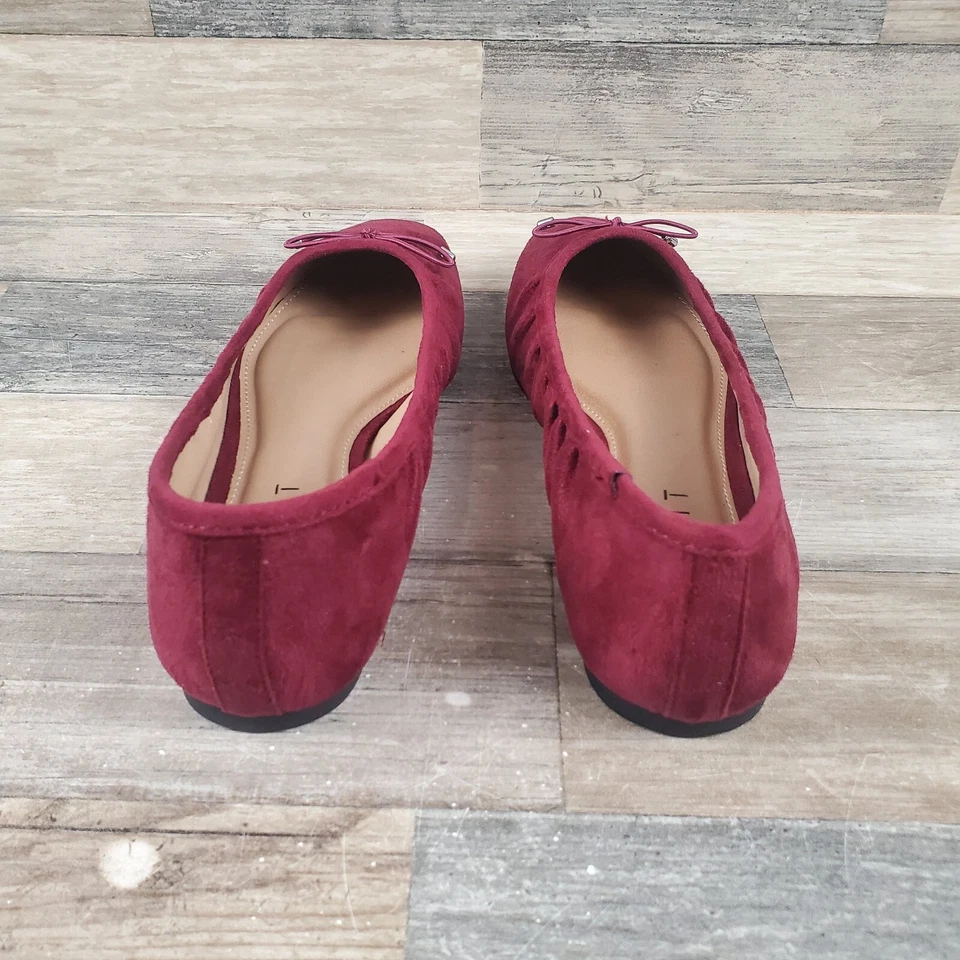 Sandalias planas de ballet Esprit Narissa para mujer talla 7,5 M borgoña gamuza moño sin cordones Foto 3 de 4