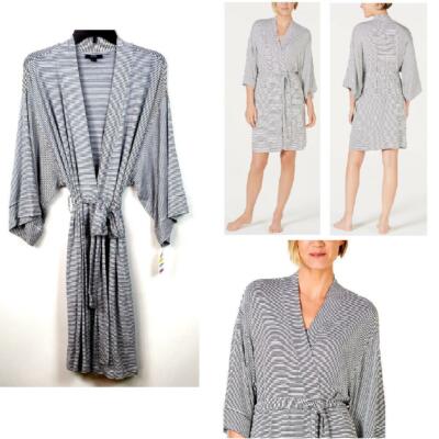 Alfani Womens Soft Striped Knit Kimono Wrap Robe White Choose Size New