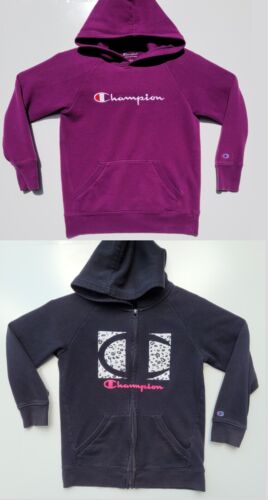 Lot of 2 Champion Girls Lot: Black/Purple Zip Up Hoodie + Sweatshirt Youth Large