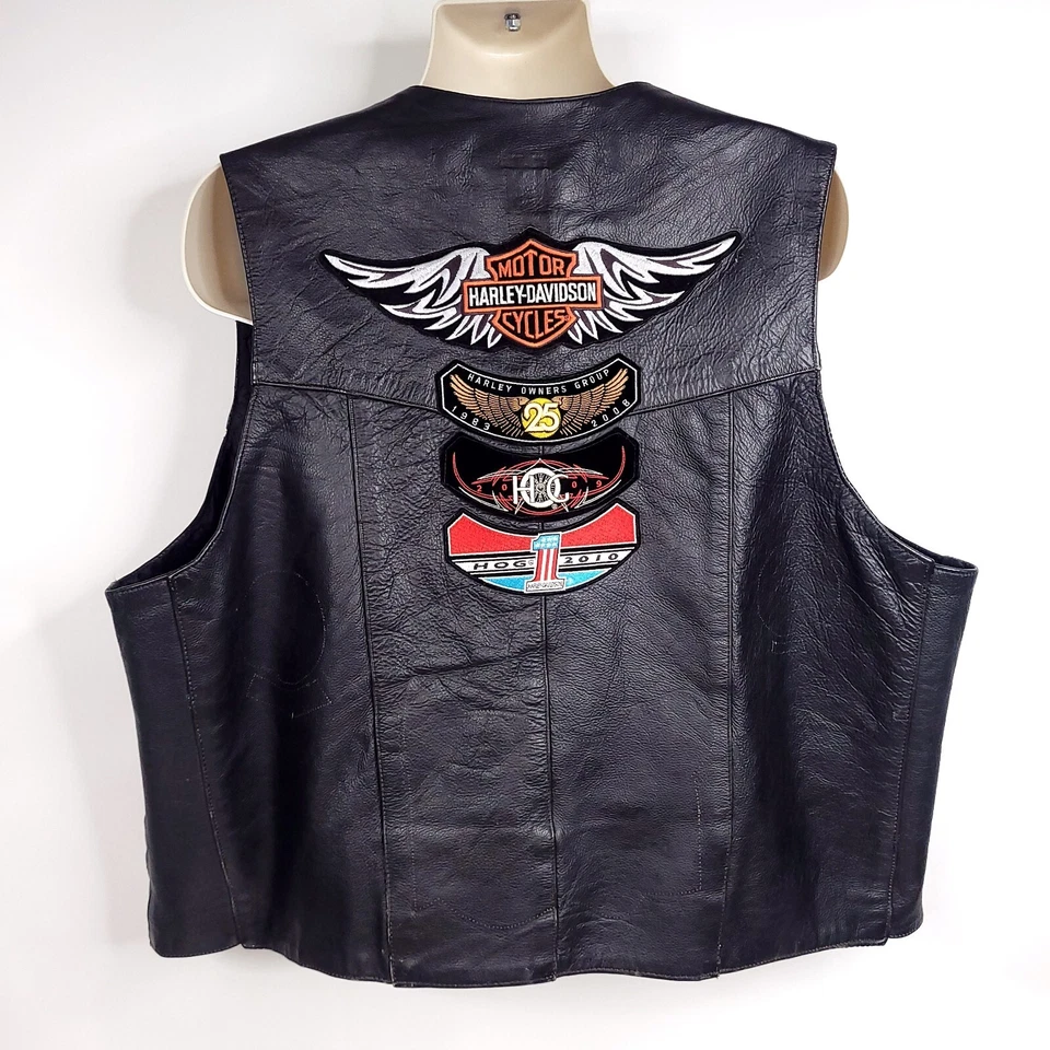 UNIK Leather Vest Biker Motorcycle Mens 54 Harley Davidson Army Vet Patch Chain - Image 2 of 4