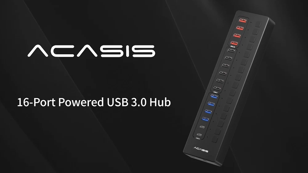 ACASIS Powered USB Hub 16 Ports Hub USB 3.0/2.0 Single Switch 60W Power Adapter