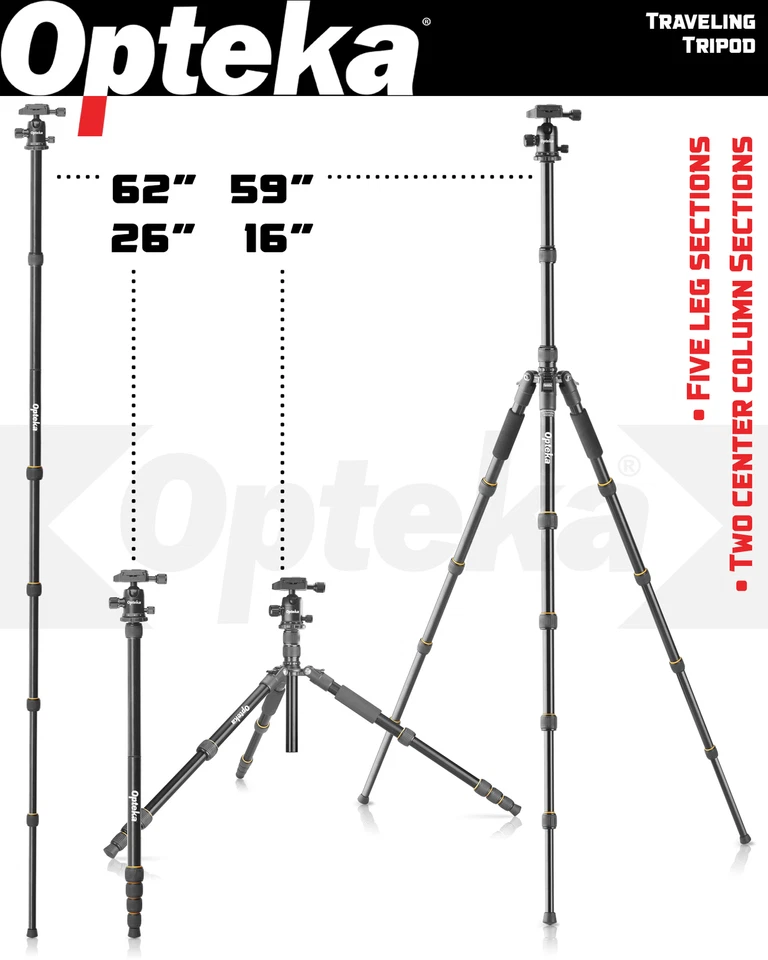 Opteka 59" 2-In-1 Photo Video Travel Tripod Monopod Combo with Ball Head + Case - Image 3 of 4