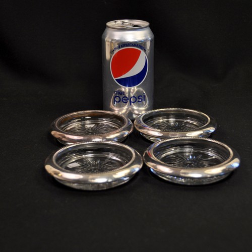Leonard Crystal Glass Silver Plated 4 Coasters Starburst Pattern Vintage - Picture 2 of 12