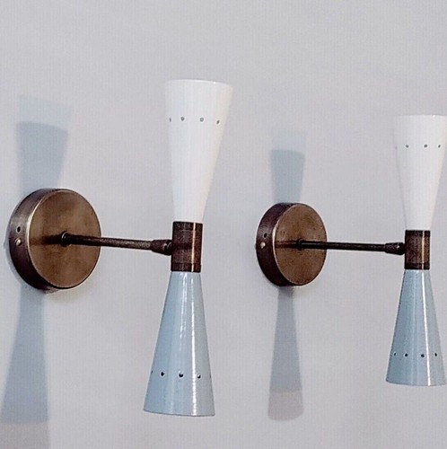 1950's Mid Century Modern Brass Italian Wall Sconce Stilnovo Wall Fixture Lamps - Picture 5 of 5