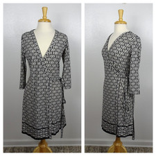 MAX STUDIO Women's Wrap Dress Geometric Crossover Tie Waist 3/4 Sleeve Stretch S
