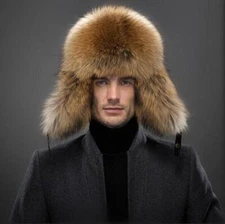Men Winter 100% Fur Russian Hat Trapper Ushanka Cossack Warm Ski Furry Hot Caps 