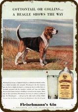 1940 BEAGLE Dog & FLEISCHMANN'S Gin Vintage-Look DECORATIVE REPLICA METAL SIGN