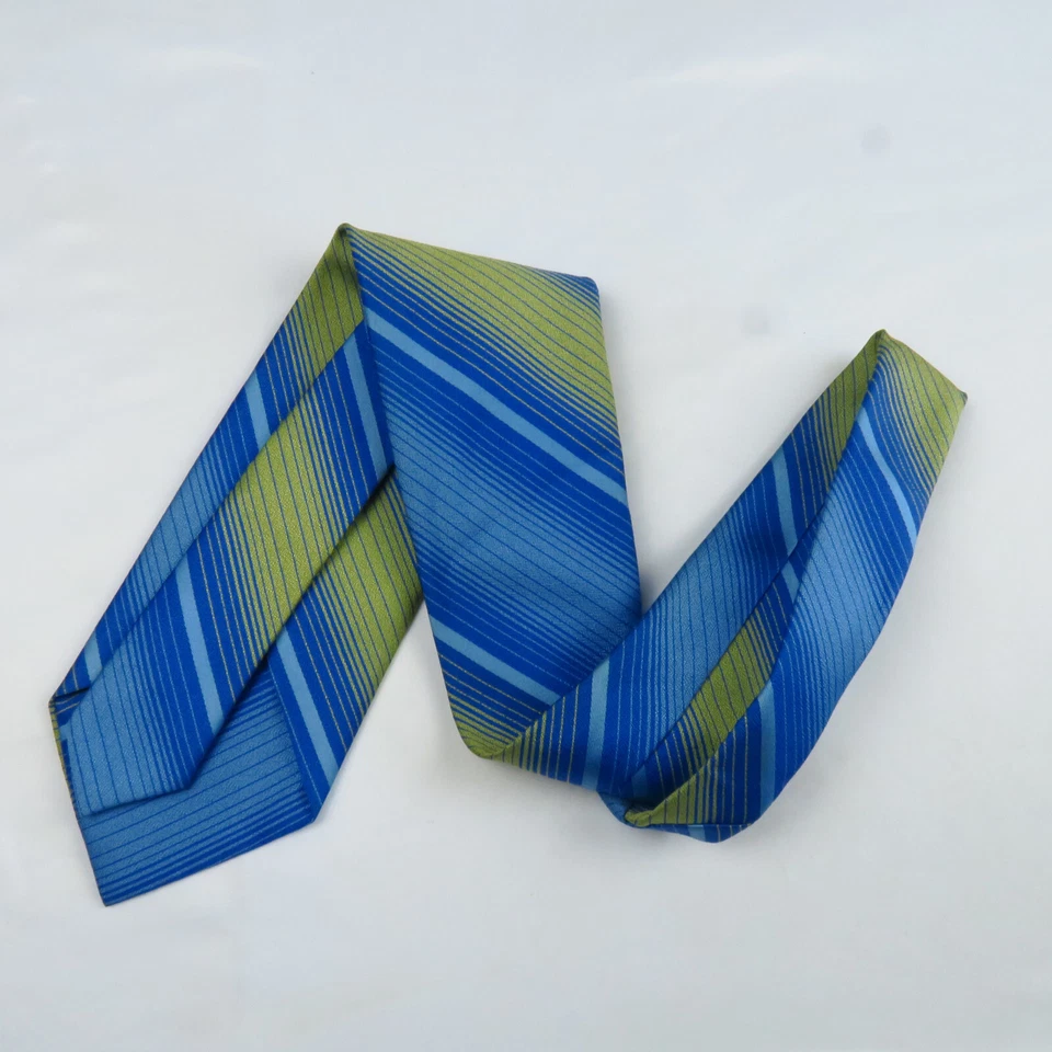 Corbata corta de poliéster a rayas diagonales verde azul para hombre 53,5 x 3,75 Foto 4 de 4