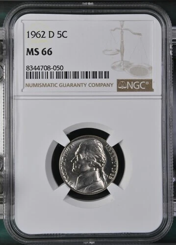 1962-D Jefferson nickel graded by NGC MS66