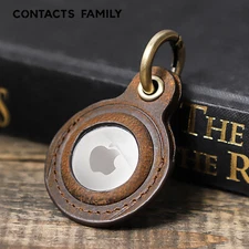 For AirTag Genuine Leather Key Ring Holder Case Men's Anti-Lost Tracker Keychain
