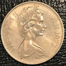 HIGH GRADE AU/UNC  1977 FIJI 20 CENTS COIN-SEP705