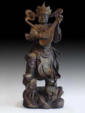 Antique Chinese Camphor Wood Deva Warrior King Lokapala Buddha Statue 28”H 魔礼海