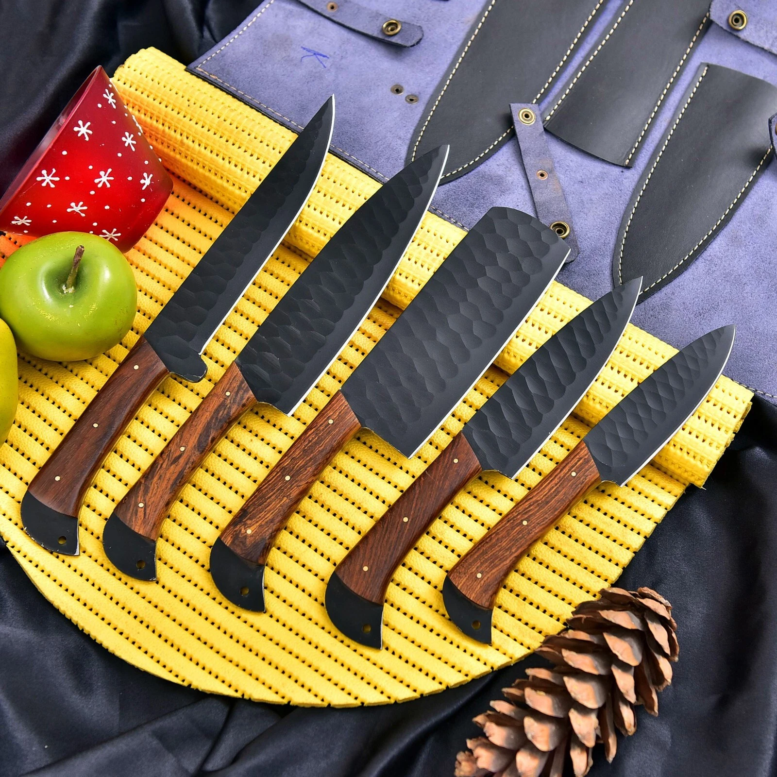 Custom Handmade Carbon Steel Knife Set With Bag Japanese Chef Kitchen Knives 63