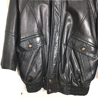 Mens Leather Bomber Jacket Vtg UnderWood Black Lambskin Mens Leather Bomber Jacket Vtg UnderWood Black Lambskin