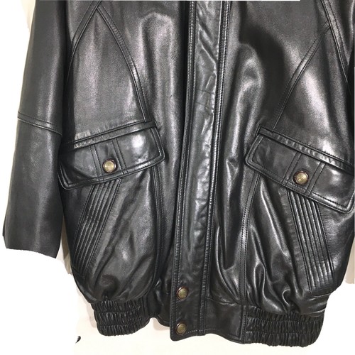 Chaqueta de Bombardero de Cuero para Hombre de Colección Bajo Madera Negra Piel de Cordero con Cremallera Frontal Grande L - Imagen 3 de 10