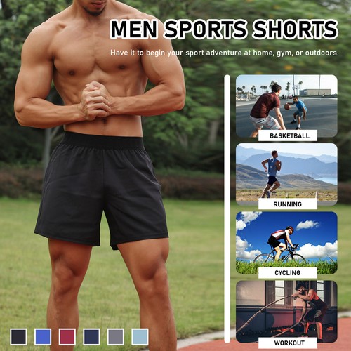 Men Sport Shorts Elastic Waist Pocket Towel Loop Running Basketball Gym R2K7 - Picture 2 of 12