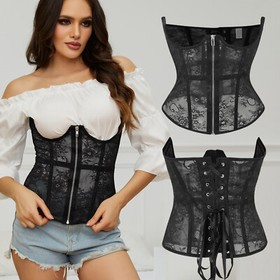Women's Lace Up Corset Bustier Waist Cincher Sexy Lingerie Plus Size Body Shaper