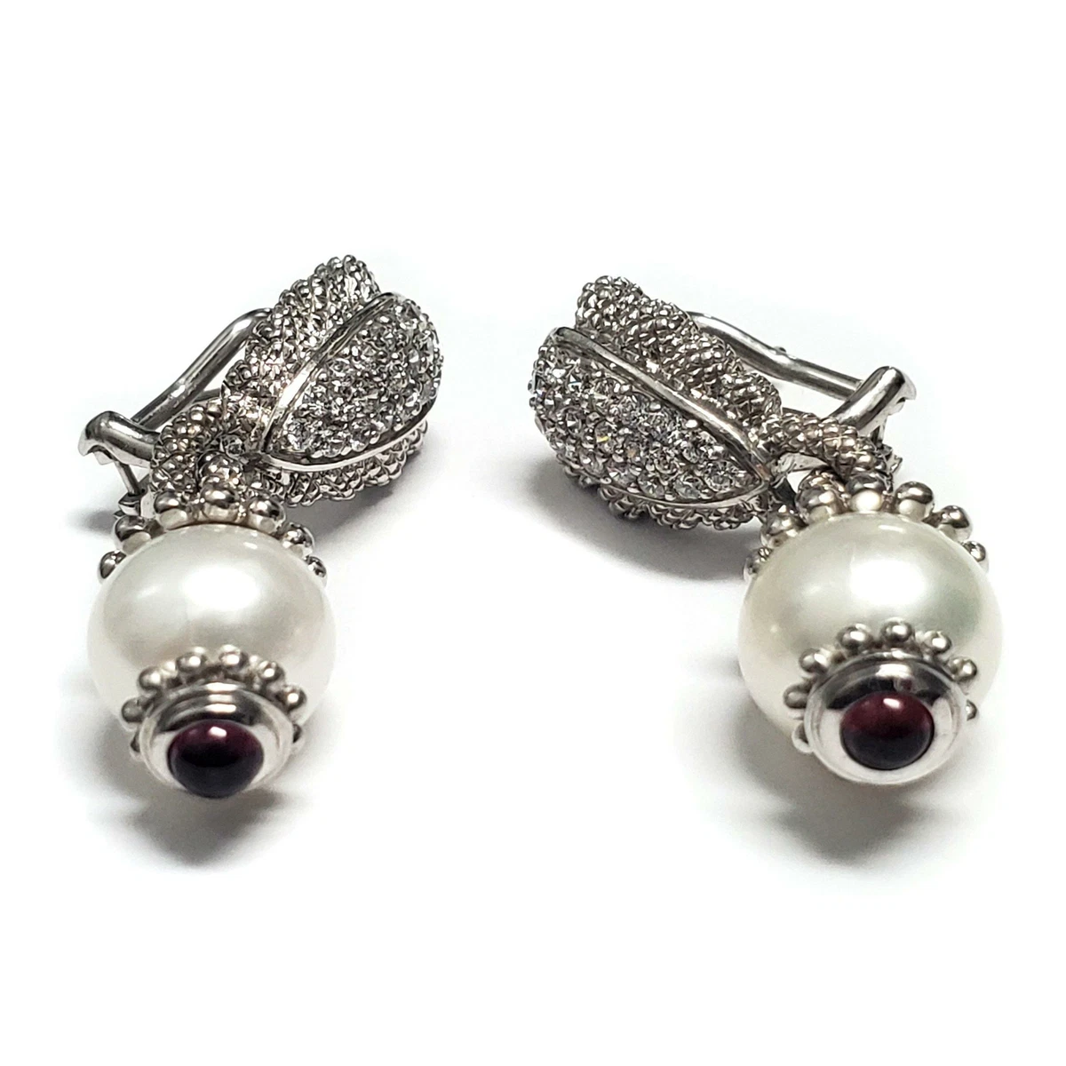 Judith Ripka .925 Silver White Pearl Pave CZ Drop Earrings eBay