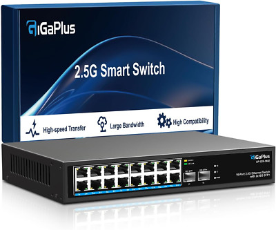 18 Port 2.5Gb Unmanaged Ethernet Switch with 16* 2.5G Base-T Ports, 2* 10G SFP+