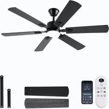 56Inch Black Ceiling Fans with Lights and Remote/App Control, Dimmable LED, Reve