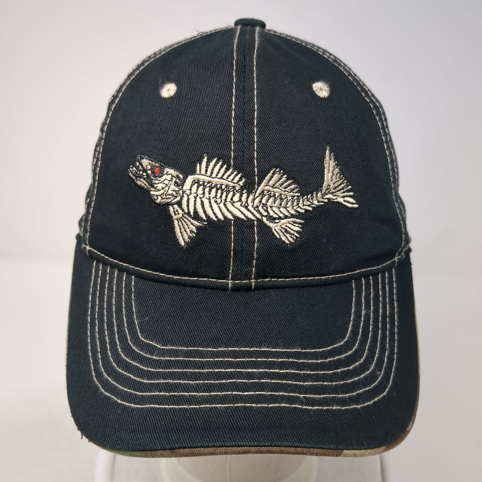 Fishbone Strapback Hat Black One Size Embroidered… - image 2