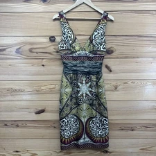 Nicole Miller Collection Silk Dress 4 Stunning Brown Gold Burgundy Midi Y2K B5