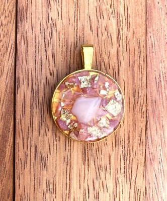 Anhänger Orgonit aus Andenopal, Rhodochrosit und echtem Blattgold, Starseed