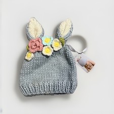 Blueberry Hill Baby Knit Bunny Ear Hat Floral Gray 12–24 Months NWT