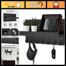 Wall-Mounted Key and Mail Holder with 7 Hooks for Sunglasses, Dog Leash, Shelf