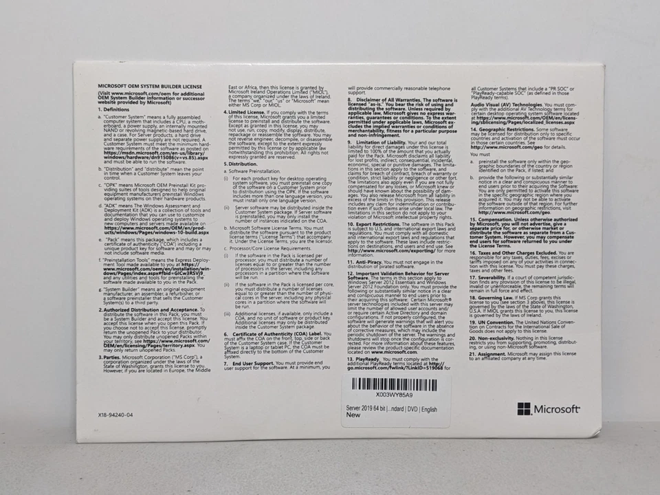 Windows SVR Server Standard STD 2019 64BIT 1PK DSP OEI DVD 16 CORE - Image 2 of 2