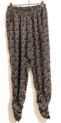 Azel Hazel Pants Small Rouched Taperd Leg Geo/ Floral on Navy Boho Beach Summer