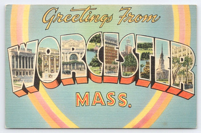 Greetings from Worcester MA LARGE LETTER Multi View Postcard  Tichnor